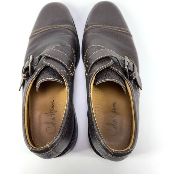 Cole Haan Mens Cap Toe Dress Shoes Single Strap Buckle Pebbled Brown Size 11 M
